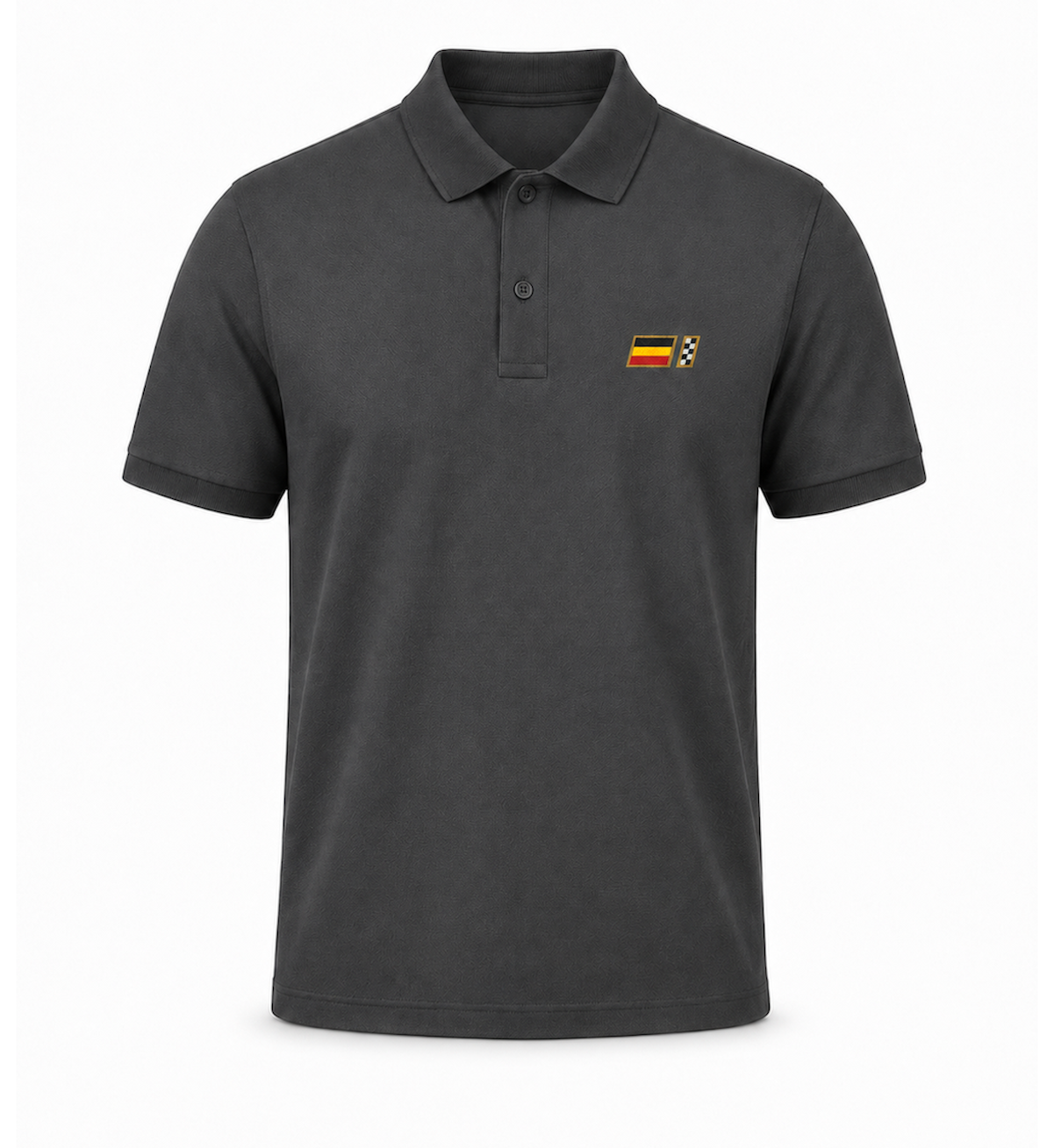 Anthracite organic cotton polo with embroidered German heritage racing badge