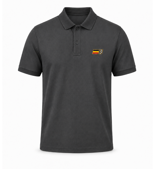Anthracite organic cotton polo with embroidered German heritage racing badge